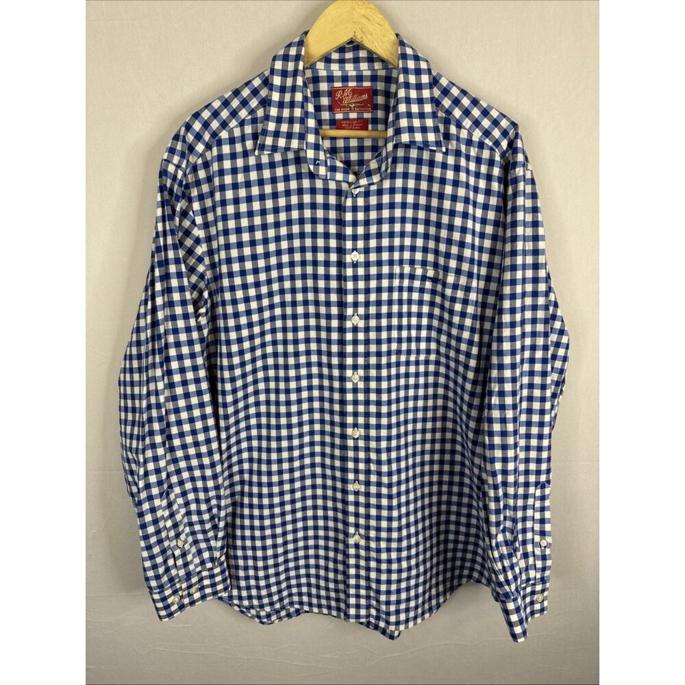 R.M. Williams Blue Gingham Button Shirt Men  XL‎ Regular Fit Plaid